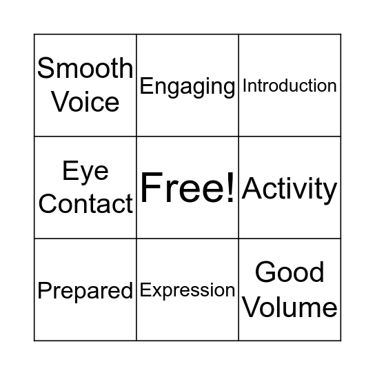 Public Speaking Bingo Card