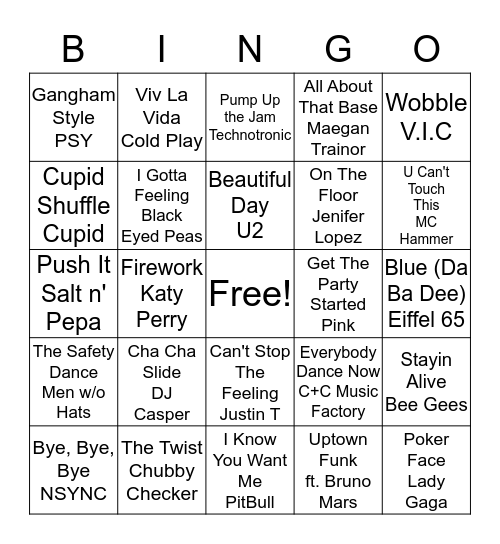 Music Bingo NYE 2019 Bingo Card