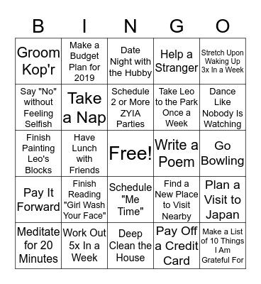 January BINGO Challenge! Bingo Card