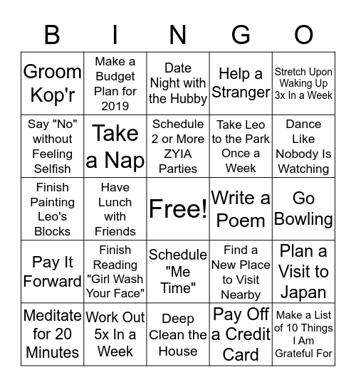 January BINGO Challenge! Bingo Card