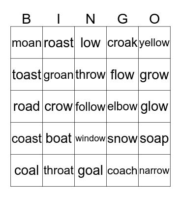 oa  ow  and  oe sounds Bingo Card