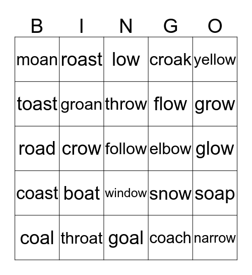 oa  ow  and  oe sounds Bingo Card