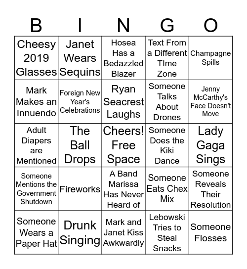 New Year's Eve Bingo Card