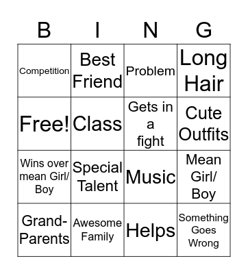 American Girl Bingo Card