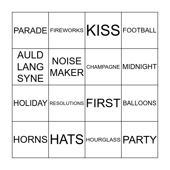 HAPPY NEW YEAR Bingo Card