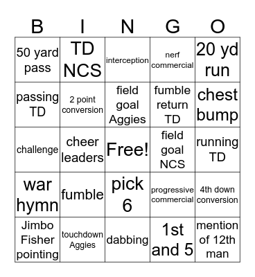 Football Bingo Card