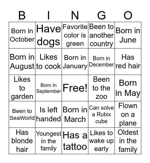 Get To Know Your Neighbor  Bingo Card