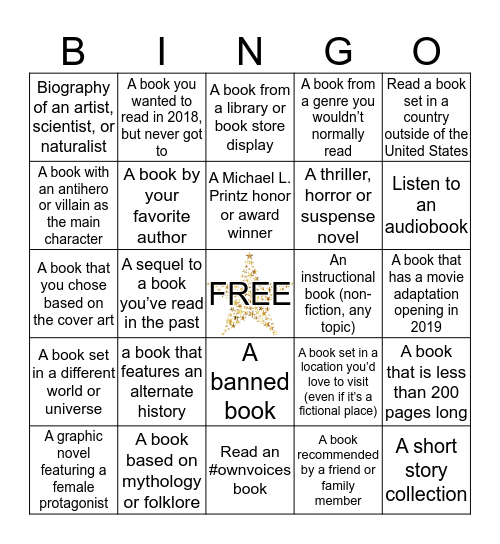 Dublin Library Reading Challenge 2019 Bingo Card
