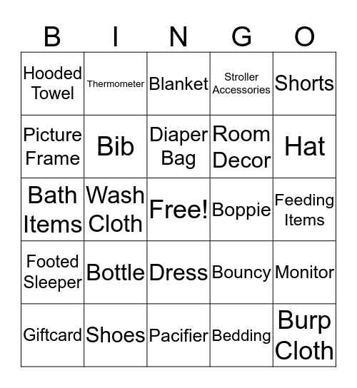 Baby Bingo Card
