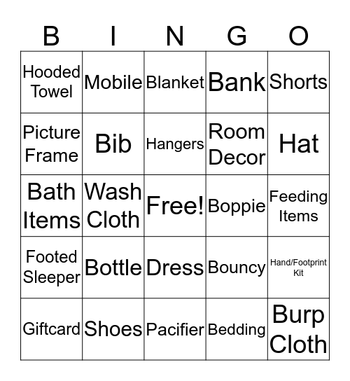 Baby Bingo Card