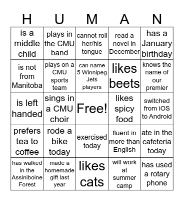 Human Bingo Card