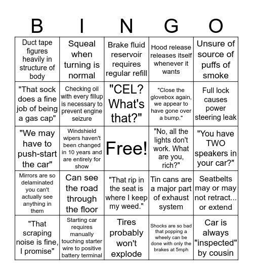 Better shitbox bingo Card