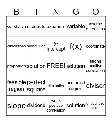 Advanced Algebra Review Bingo Card