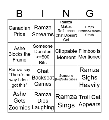 Weekday Bing with Ramza411 Bingo Card