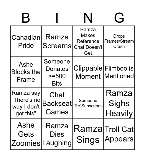 Weekday Bing with Ramza411 Bingo Card