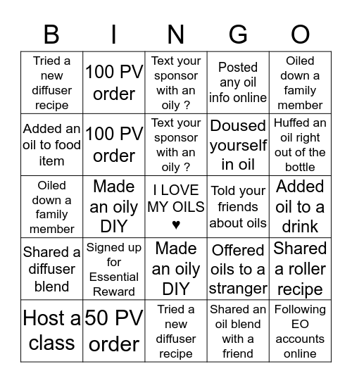 Young Living Bingo Card