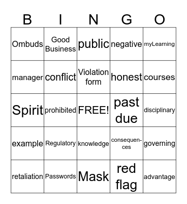 Compliance - Getting It Right Bingo Card