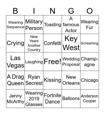 Soener Family New Year's Eve BINGO Card