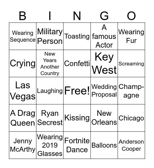 Soener Family New Year's Eve BINGO Card