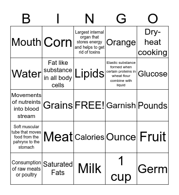Food Nutrition and Wellness Bingo Card