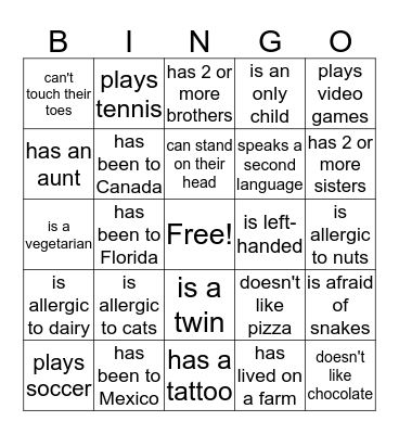 Icebreaker Bingo Card