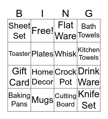 Bridal Bingo Card