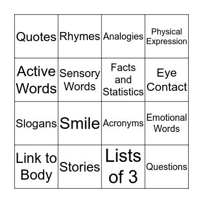 Vivid & Engaging Presentation Style Bingo Card