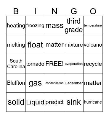 Science Words Bingo Card