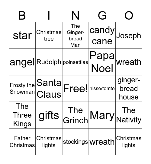 Christmas Characters Bingo Card