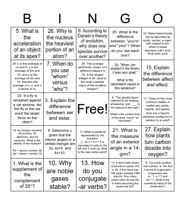 PEER TUTORS BINGO EXTRAVAGANZA!!!! Bingo Card