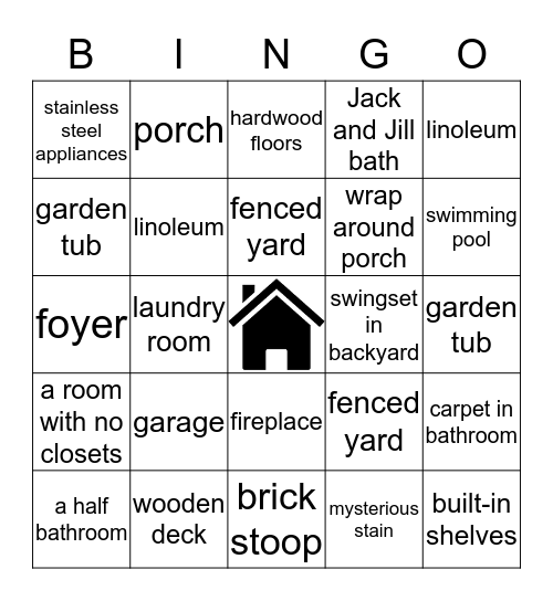 HOUSE HUNTING - 9/9/18 Bingo Card