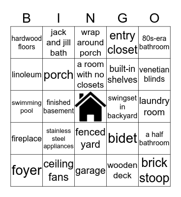 HOUSE HUNTING - 9/9/18 Bingo Card