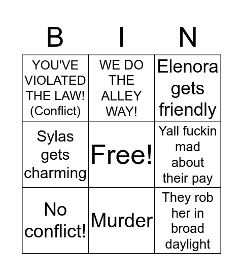 The Thieves First "Heist" Bingo Card