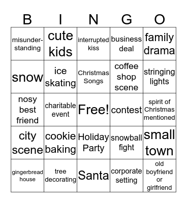 Hallmark Christmas Movie Bingo Card