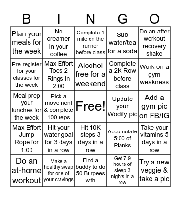 Prevail's January Challenge Bingo Card