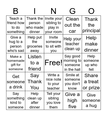 Empathy and Kindness Bingo Card