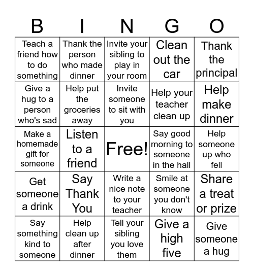 Empathy and Kindness Bingo Card