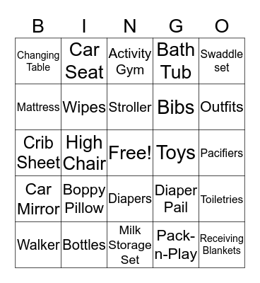 Baby Evelyn Shower Gifts Bingo Card