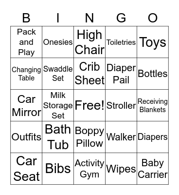 Baby Evelyn Shower Gifts Bingo Card