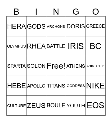 Ancient Greece Bingo Card