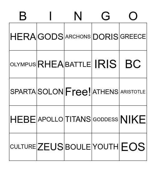 Ancient Greece Bingo Card