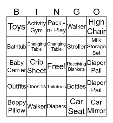 Baby Evelyn Shower Gifts Bingo Card