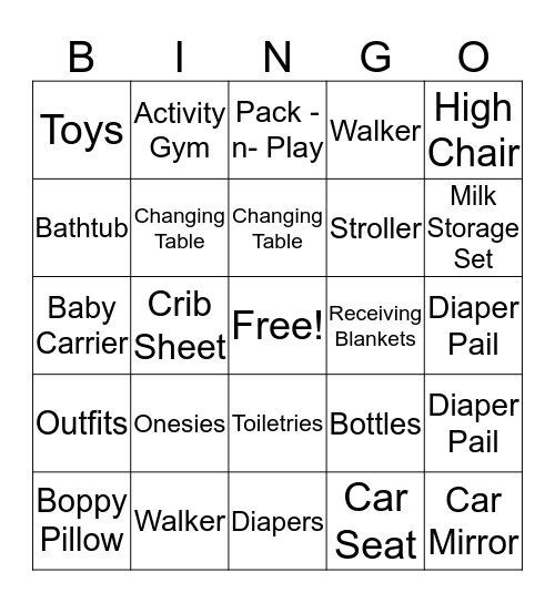 Baby Evelyn Shower Gifts Bingo Card