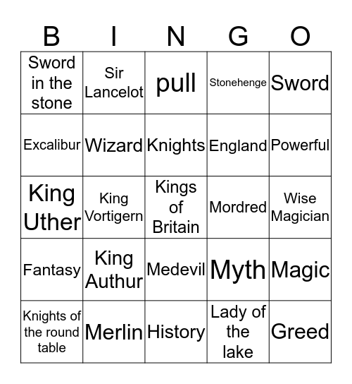 King Authur Bingo Card