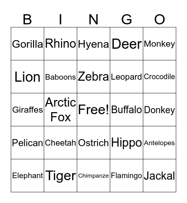 Safari Vacation Bible School Bingo Card