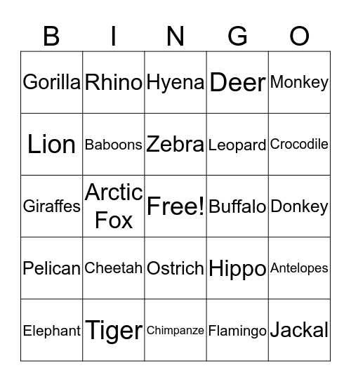 Safari Vacation Bible School Bingo Card