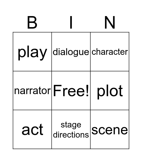 Drama Vocabulary Bingo Card