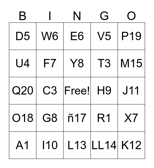 El Alfabeto de Español Bingo Card