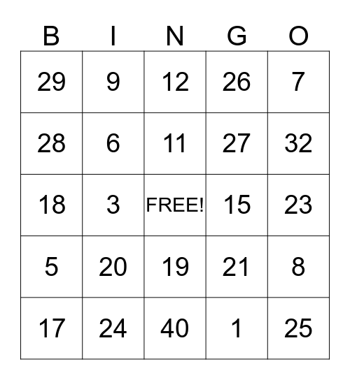 Winter Wonderland Bingo Card