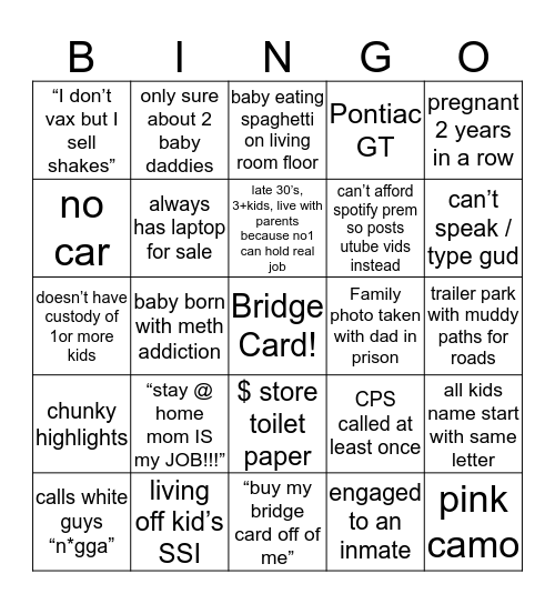 Michigan White Trash Bingo VERS 2.5 Bingo Card